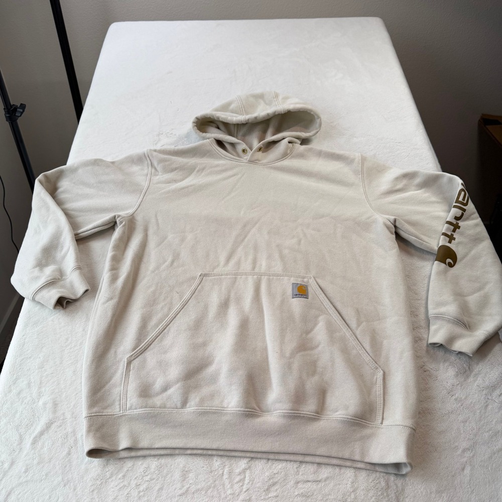 Carhartt Hoodie Mens L Cream Good Loose Fit K288 Sleeve Graphic TS0288-M
